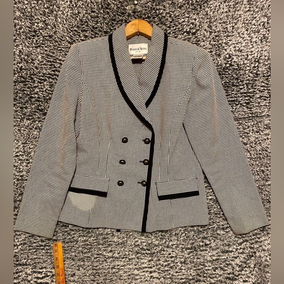 90s Danny&Nicole Black  White Check Fitted Blazer Black Velvet Double Breasted - Picture 1 of 8